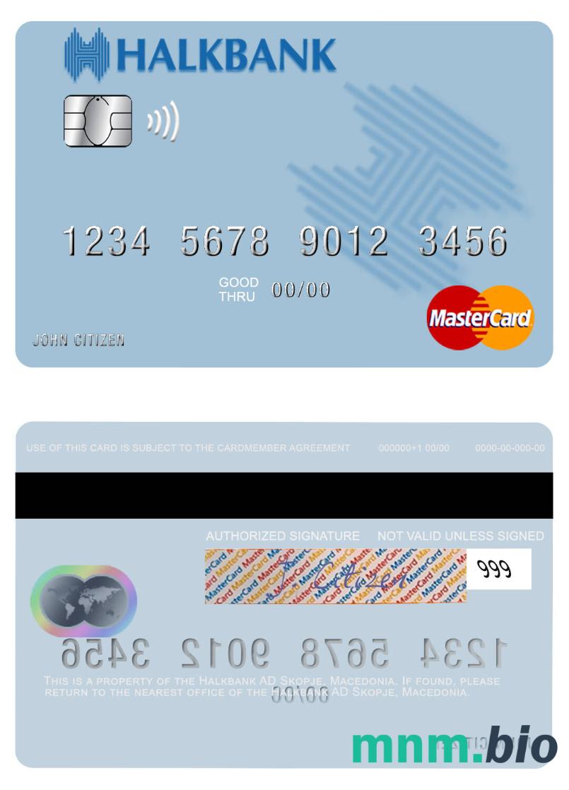 Macedonia Halkbank AD Skopje przykład karty mastercard w formacie PSD